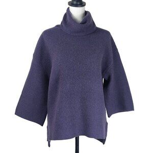 Halogen Purple Cashmere Wool Cowl Neck Sweater M Lagenlook 3/4 Sleeve Relaxed